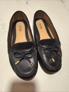 Michael Kors Black Leather Bow Moccasin Loafers